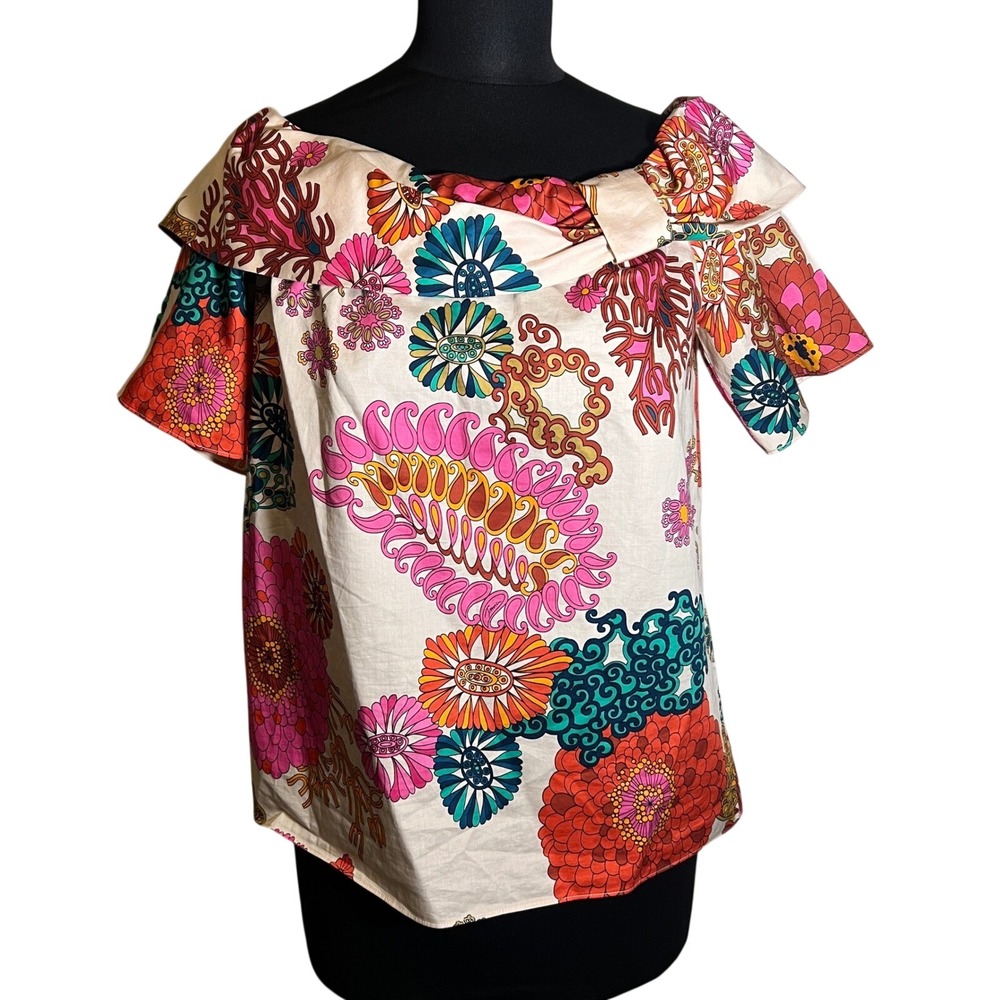 Trina Turk Sandbar Off‎ The Shoulder Top in Floral Paisley, Women's Size Small